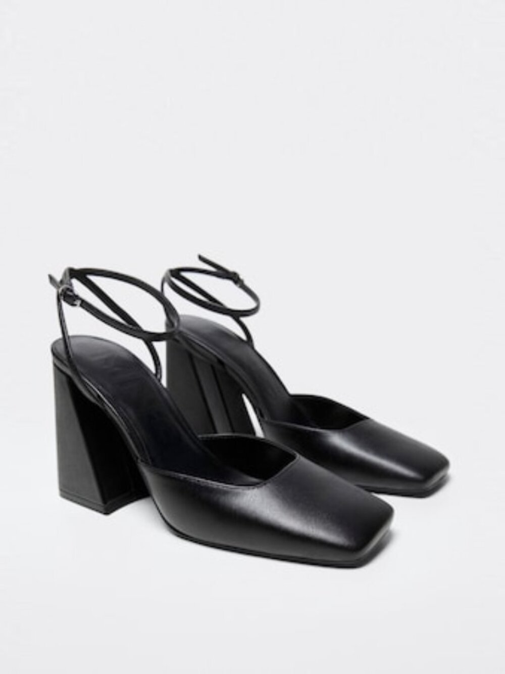 Mango Disco Heels Square Toe Pumps Slingback Ankle Strap Block Heel Criss Cross